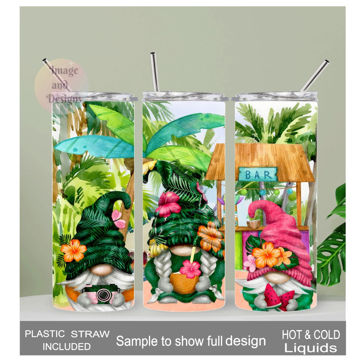 Vacation Beach Gnome Tumbler 20oz With Reusable Straw, Can Be Personalized