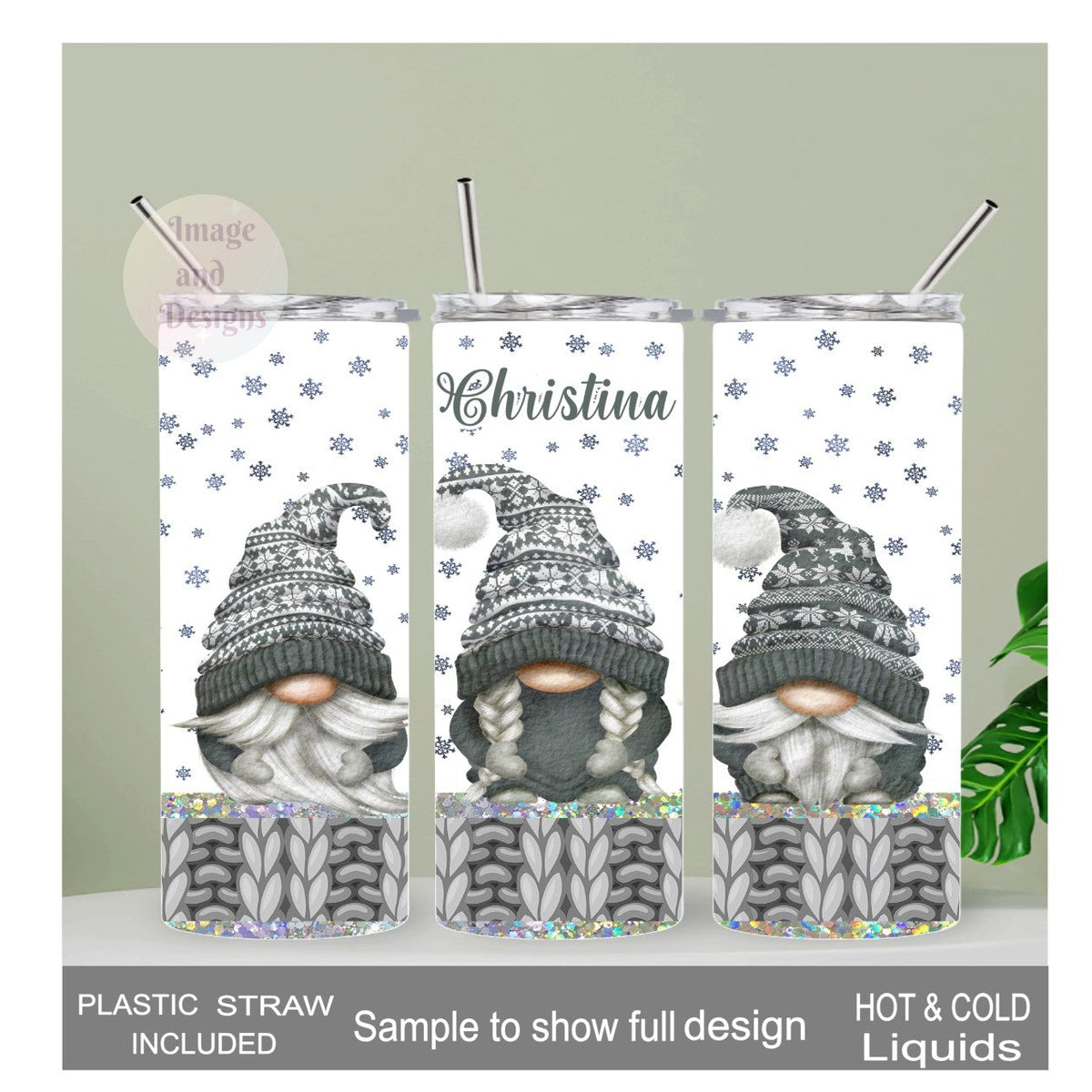 Winter Gnome Tumbler 20oz With Reusable Straw, Can Be Personalized