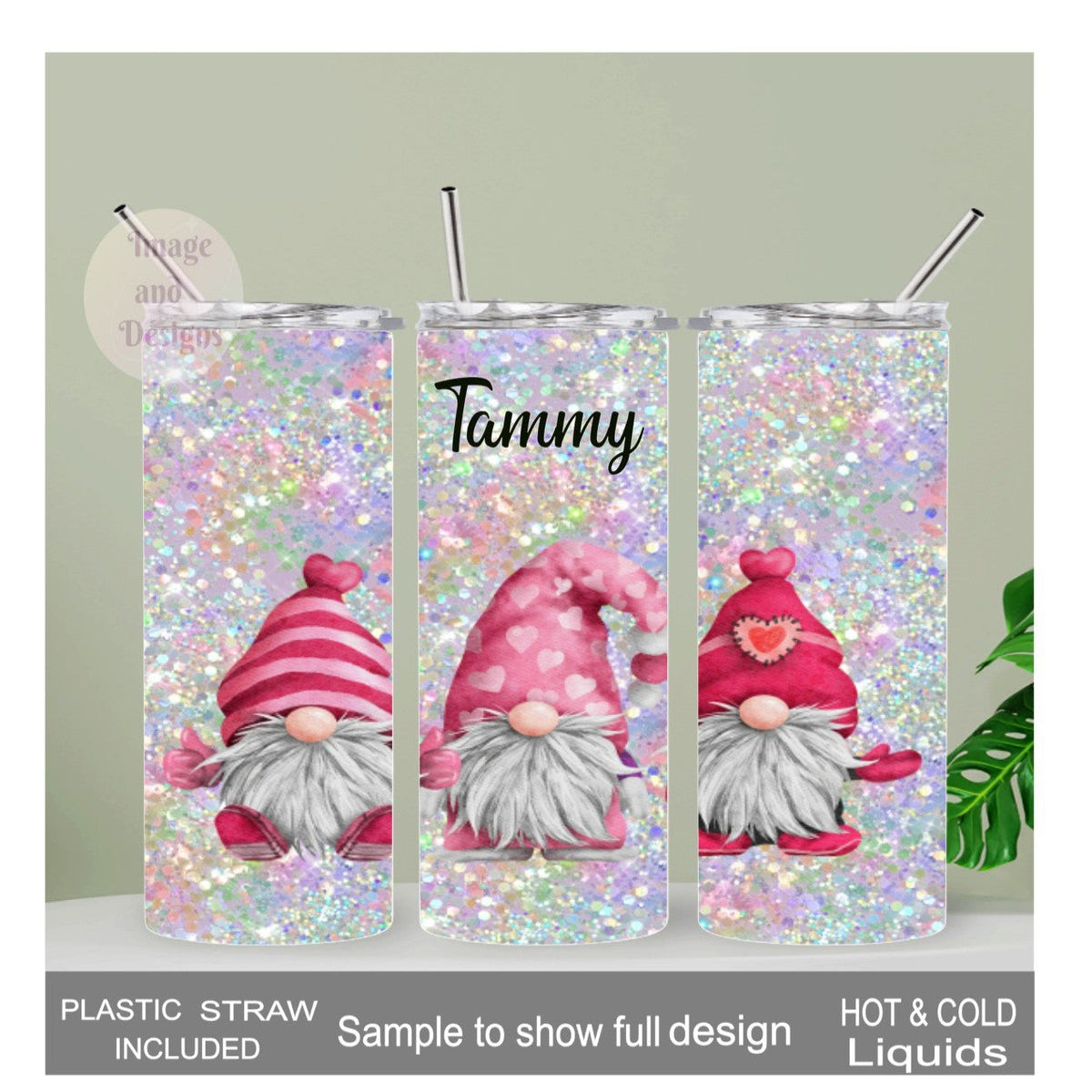 Pretty Gnome Tumbler 20oz With Reusable Straw, Can Be Personalized