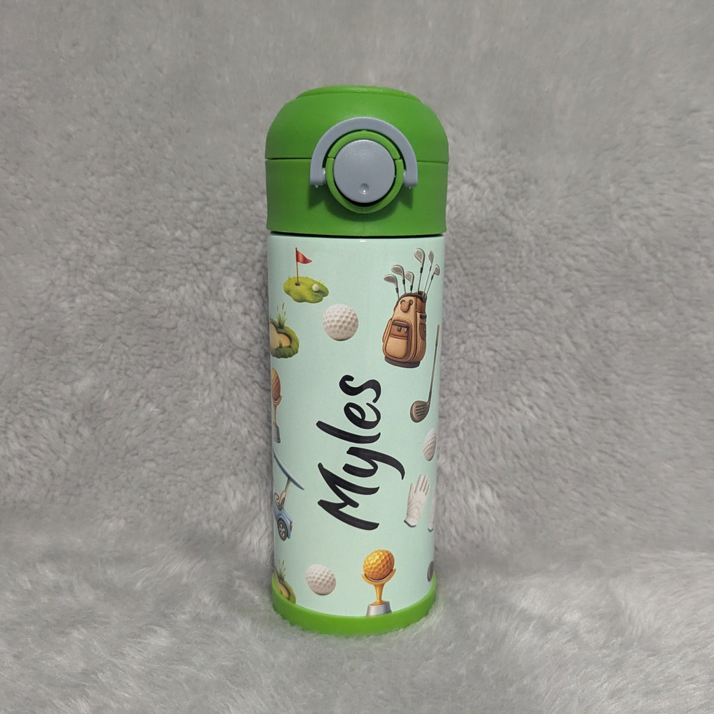 Kids Golf Water Bottle 12oz With Reusable Straw, Can Be Personalized