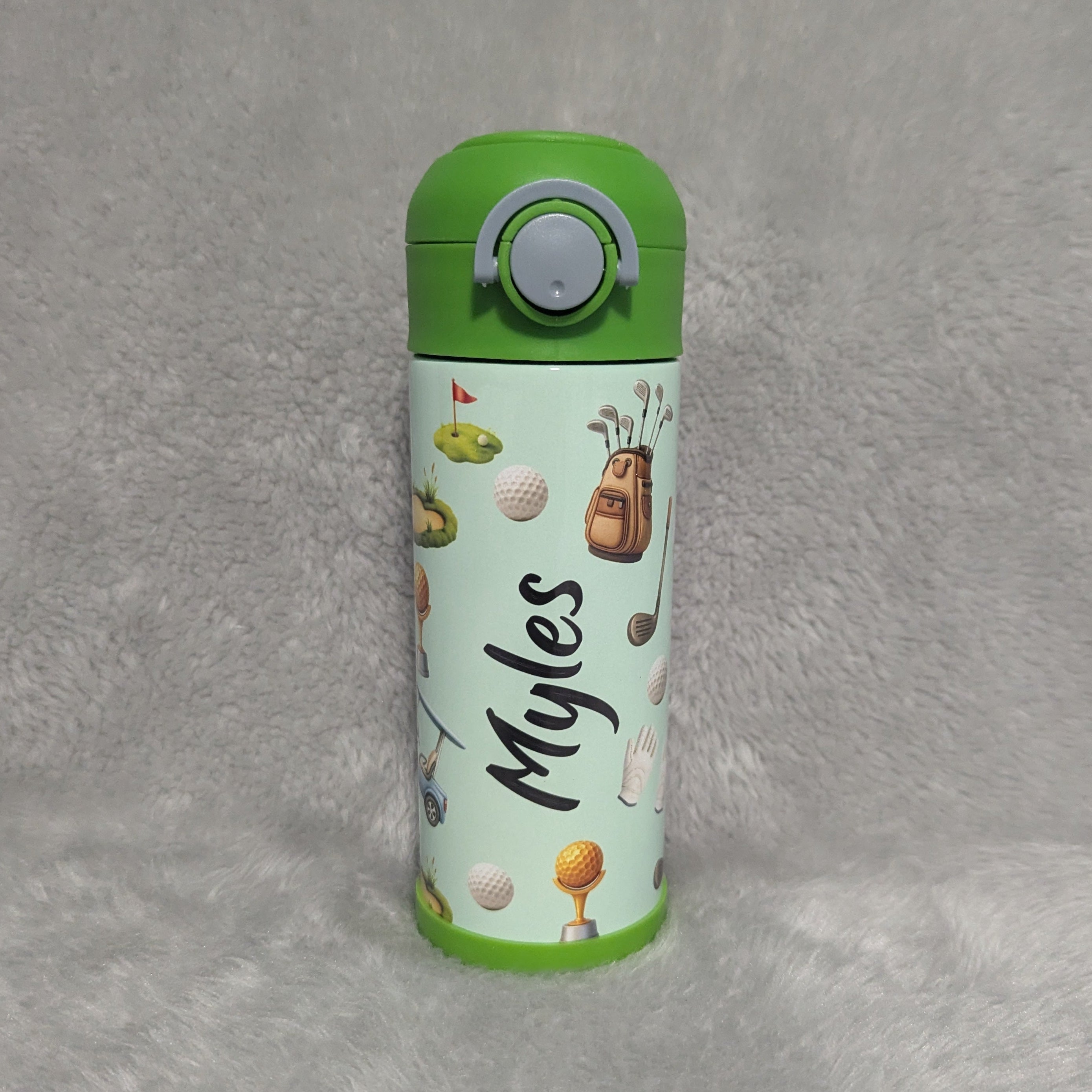 Kids Golf Water Bottle 12oz With Reusable Straw, Can Be Personalized