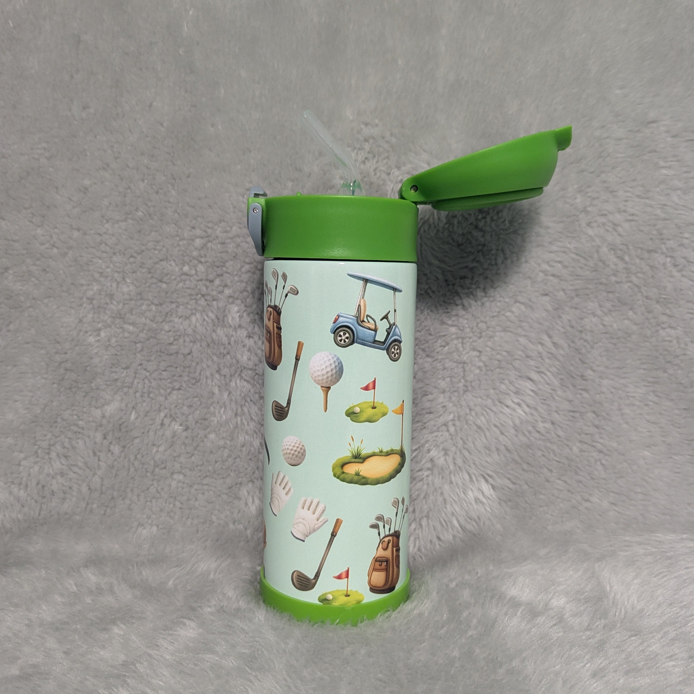 Kids Golf Water Bottle 12oz With Reusable Straw, Can Be Personalized