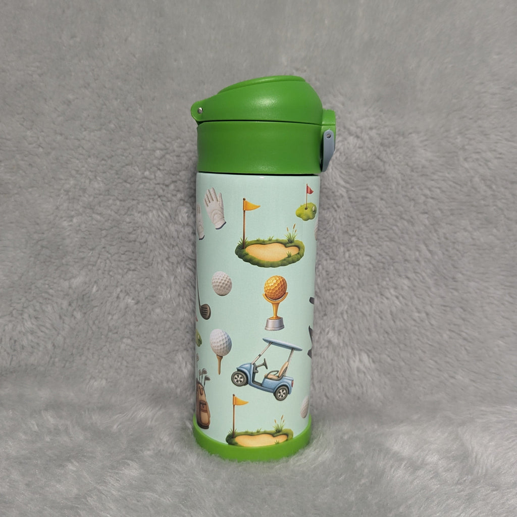Kids Golf Water Bottle 12oz With Reusable Straw, Can Be Personalized