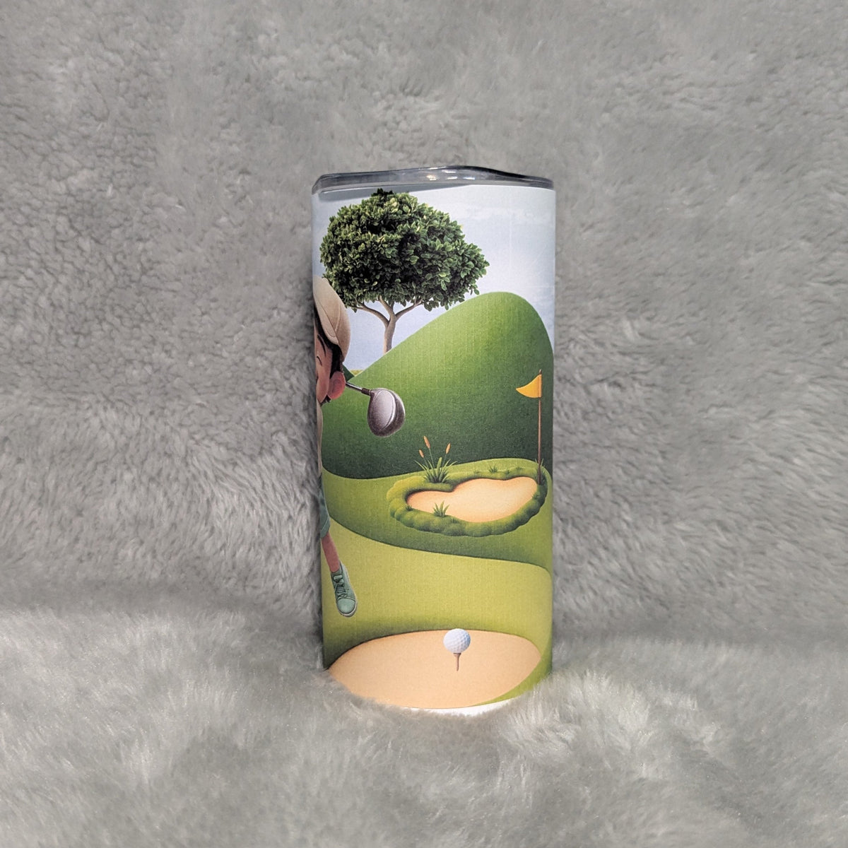 Little Boy Golfing Tumbler 15oz With Reusable Straw, Can Be Personalized - Hair Color Choices Available