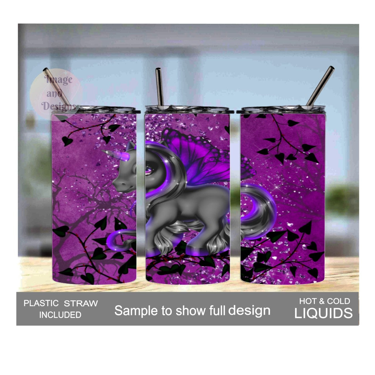 Kids Unicorn Tumbler 15oz With Reusable Straw, Can Be Personalized