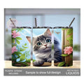 Adorable Kids Gray And White Kitten Tumbler 15oz With Reusable Straw, Can Be Personalized
