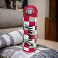 Kids Red, Gray and White Checkered Water Bottle 12oz With Reusable Straw, Can Be Personalized