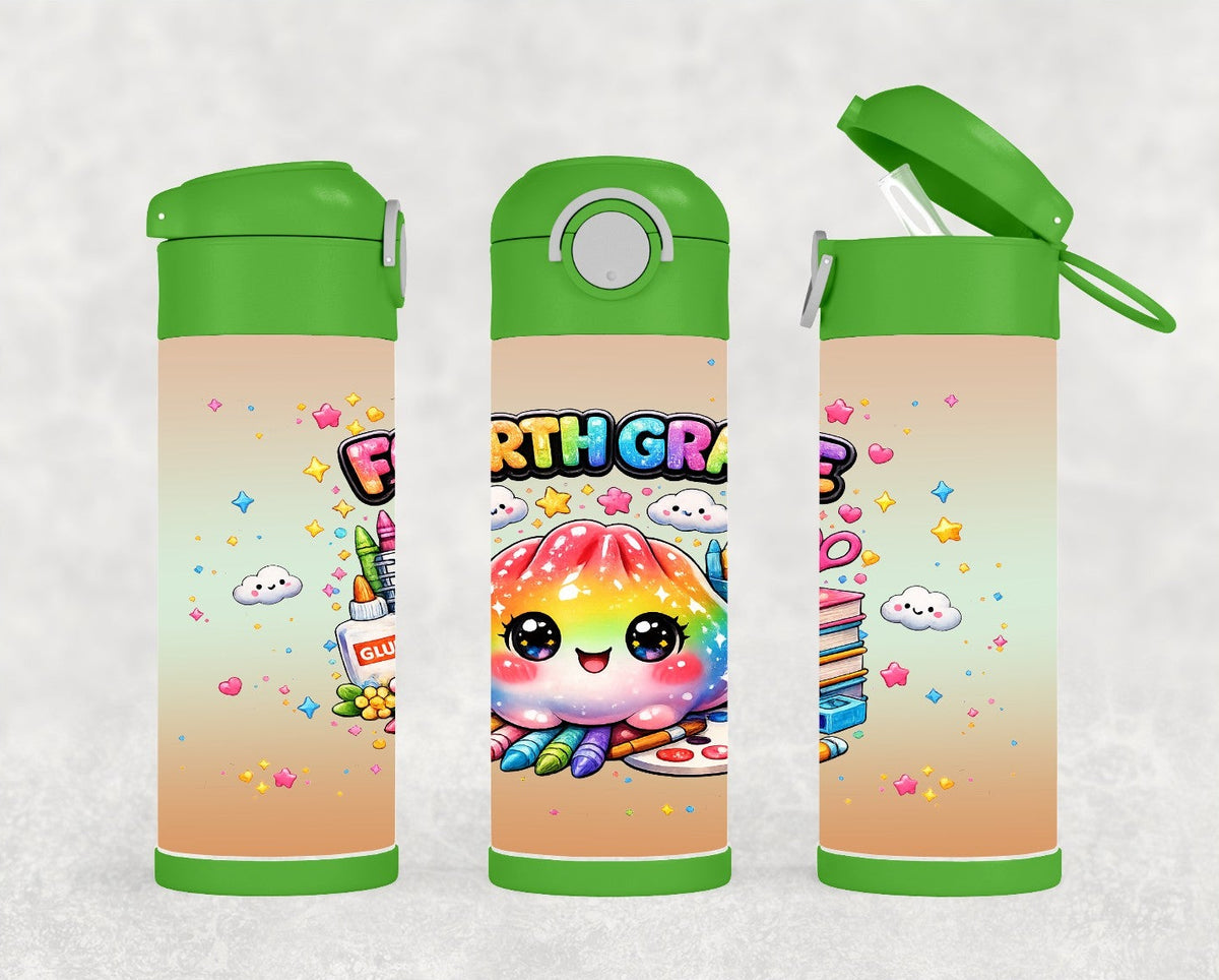 Kids Rainbow school grade dumpling water bottle 12oz Grades Pre K - Fourth Grade available. Includes a reusable straw, can be personalized.