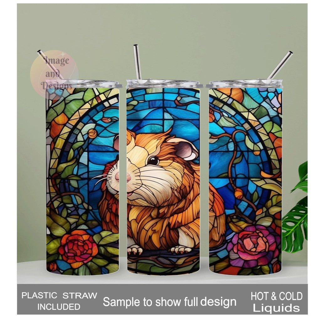 Guinea Pig Tumbler With A Stained Glass Design 20oz With Reusable Straw, Can Be Personalized