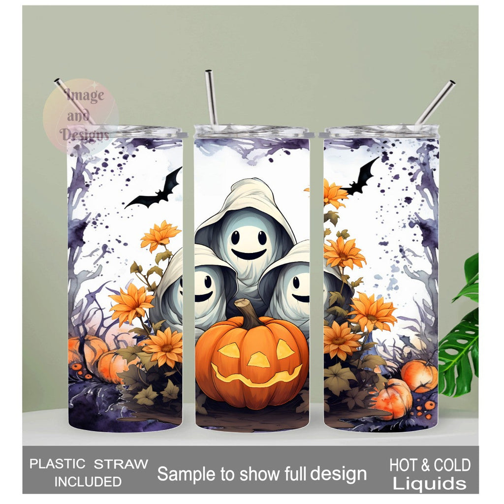 Halloween Ghosts Tumbler 20oz With Reusable Straw, Can Be Personalized
