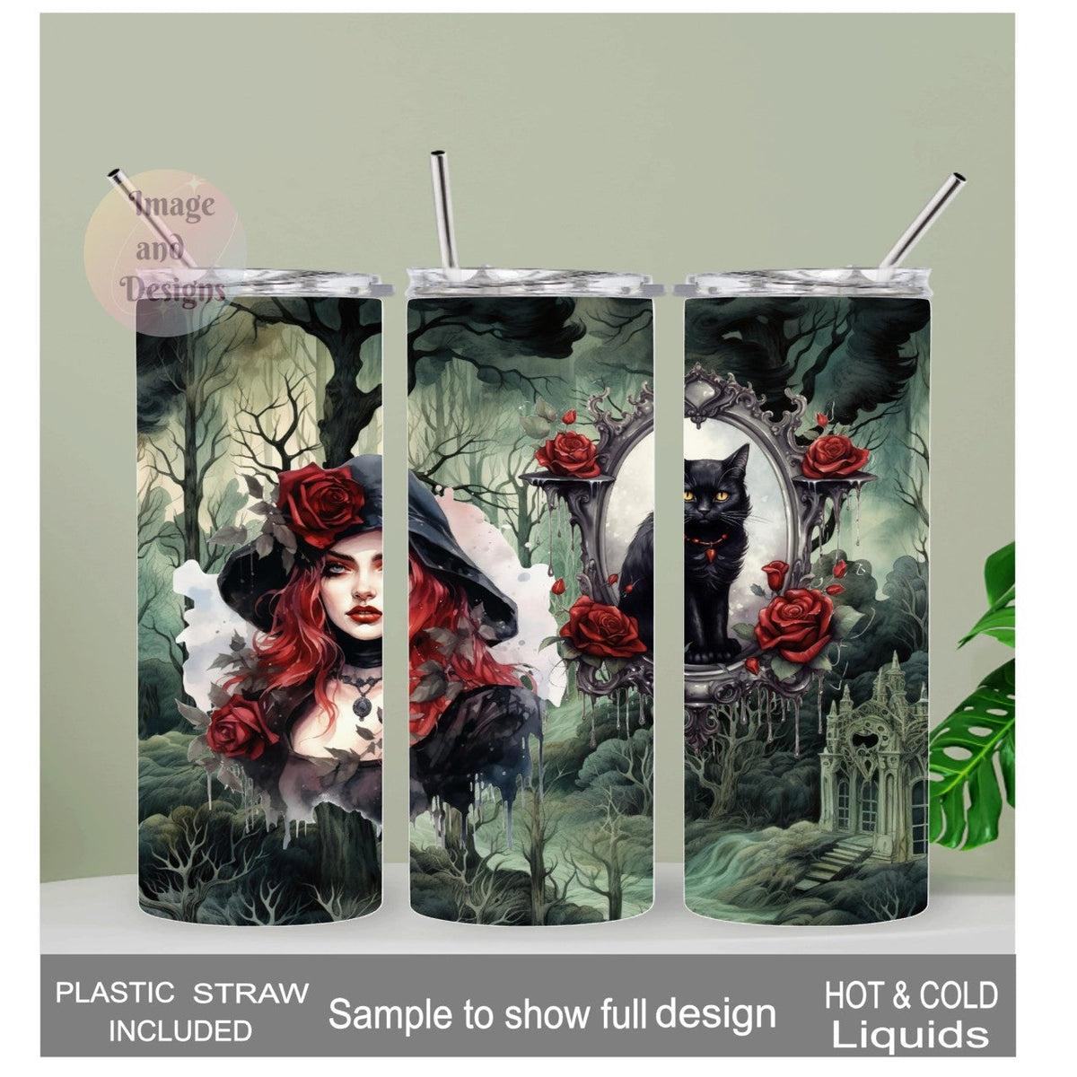 Gothic Halloween Girl Tumbler 20oz With Reusable Straw, Can Be Personalized