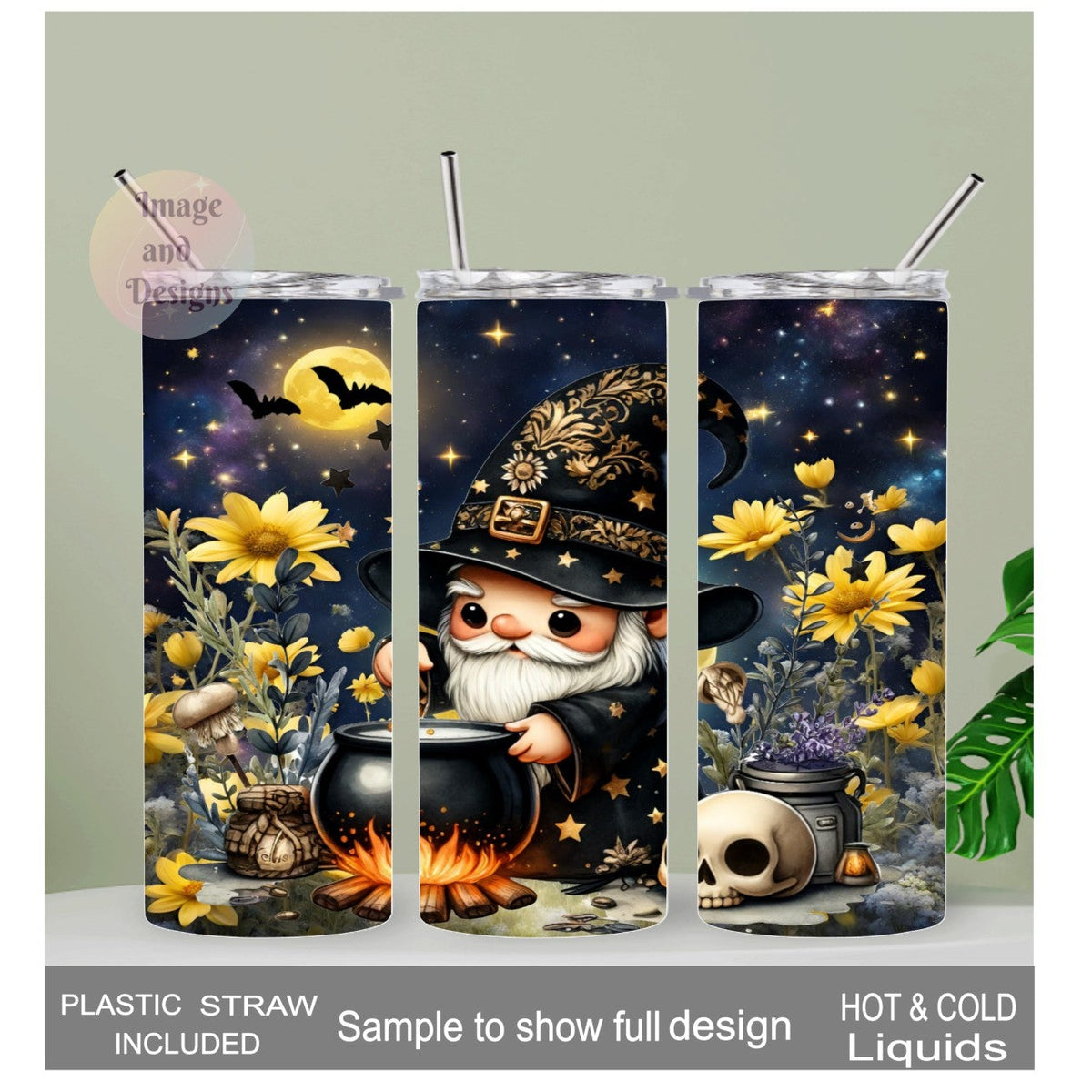Wizard Gnome Tumbler 20oz With Reusable Straw, Can Be Personalized