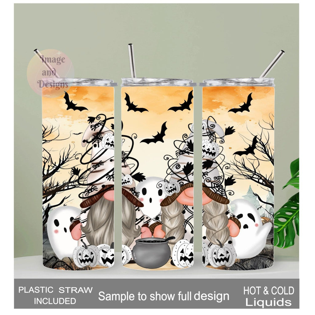 Cute Halloween Gnome Tumbler 20oz With Reusable Straw, Can Be Personalized