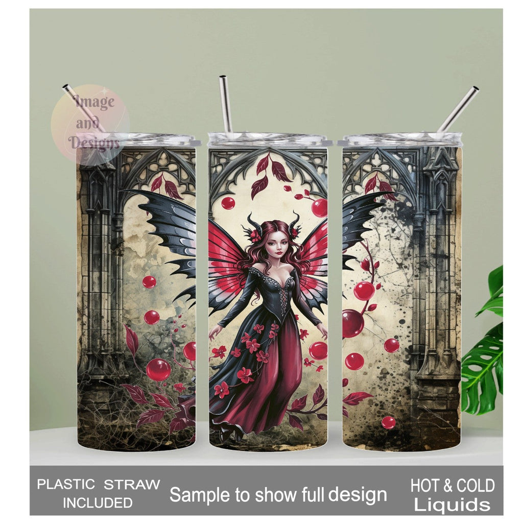 Gothic Halloween Fairy Tumbler 20oz With Reusable Straw, Can Be Personalized