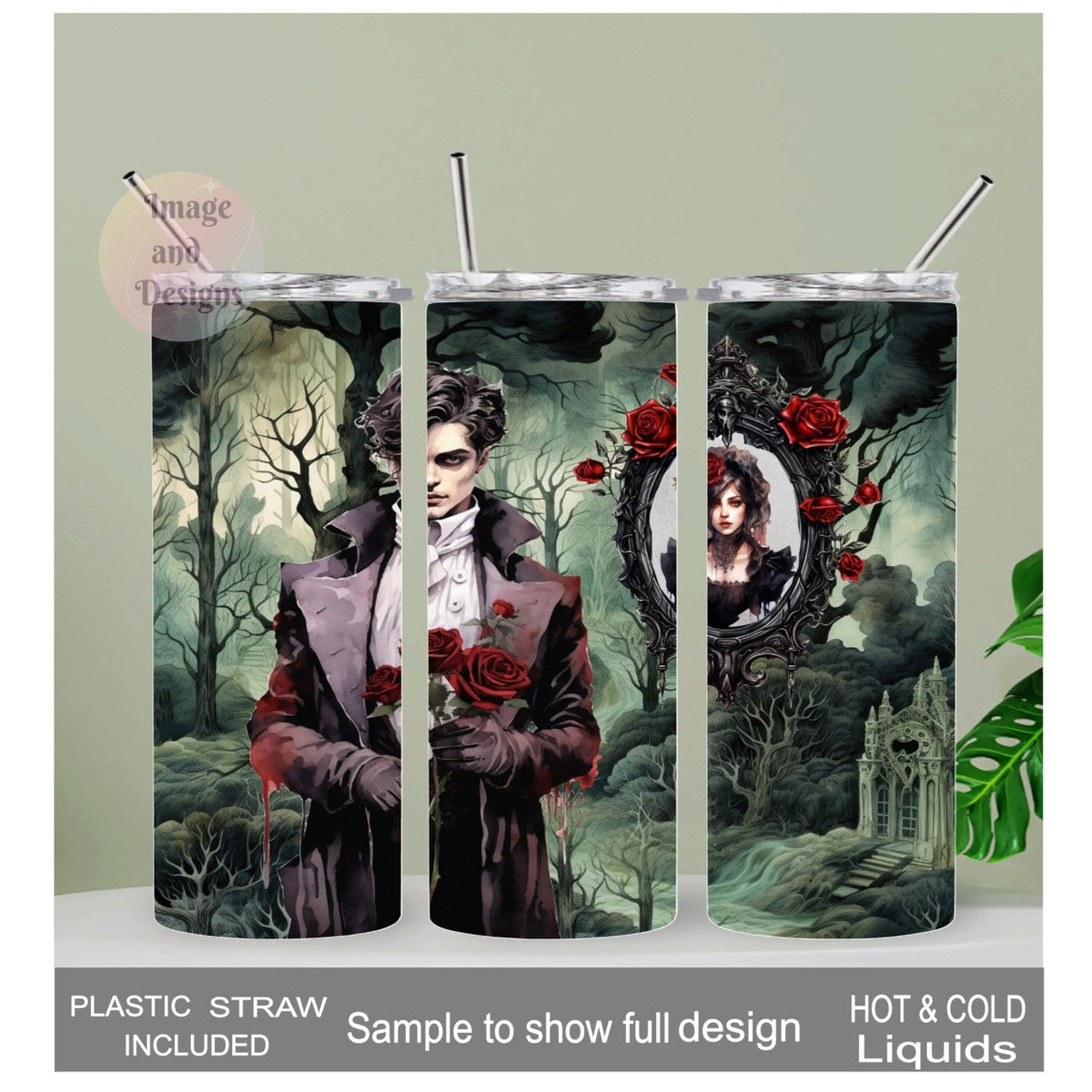 Gothic Halloween Guy Tumbler 20oz With Reusable Straw, Can Be Personalized