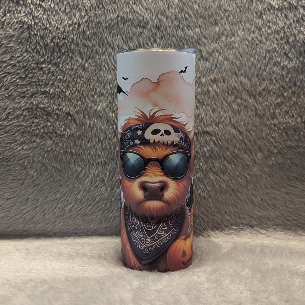 Halloween Highland Cow Tumbler With Reusable Straw, Can be Personalized