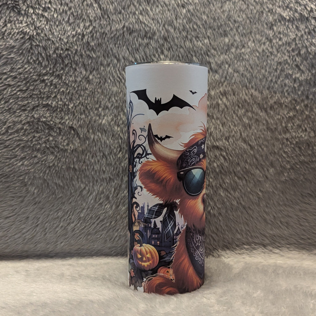 Halloween Highland Cow Tumbler With Reusable Straw, Can be Personalized