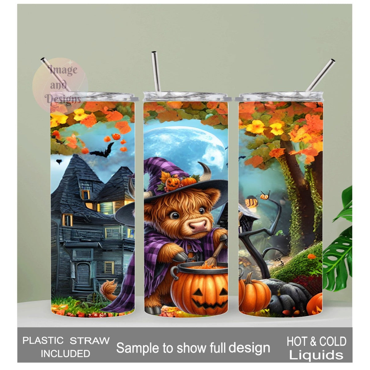 Halloween Highland Cow Tumbler 20oz With Reusable Straw, Can Be Personalized