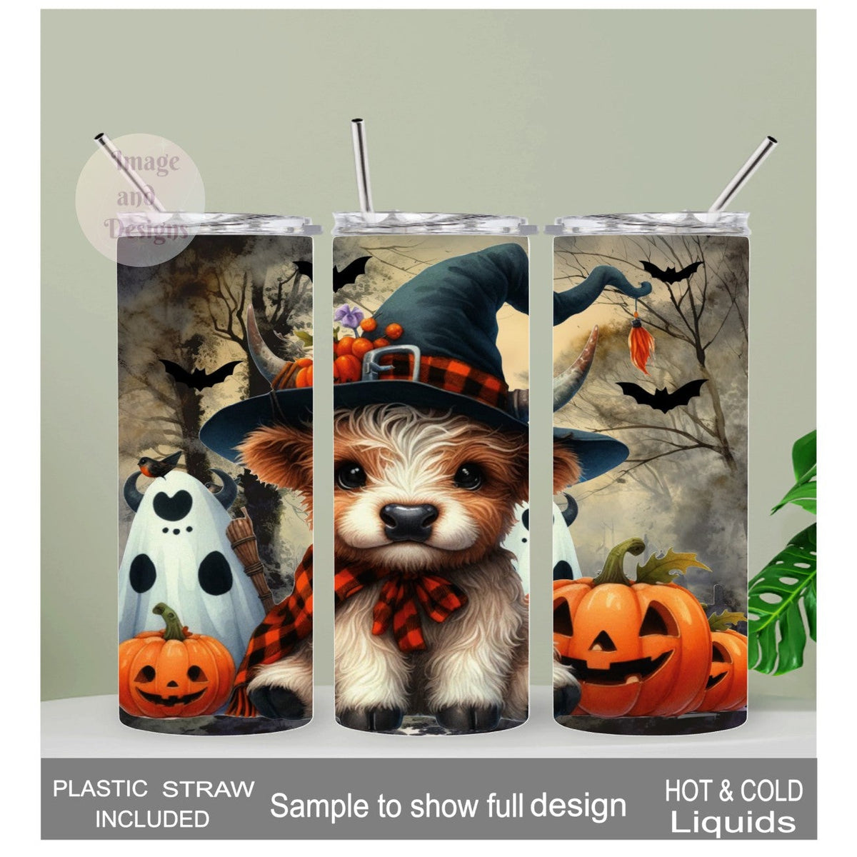 Cute Halloween Highland Cow 20oz Tumbler Can be Personalized