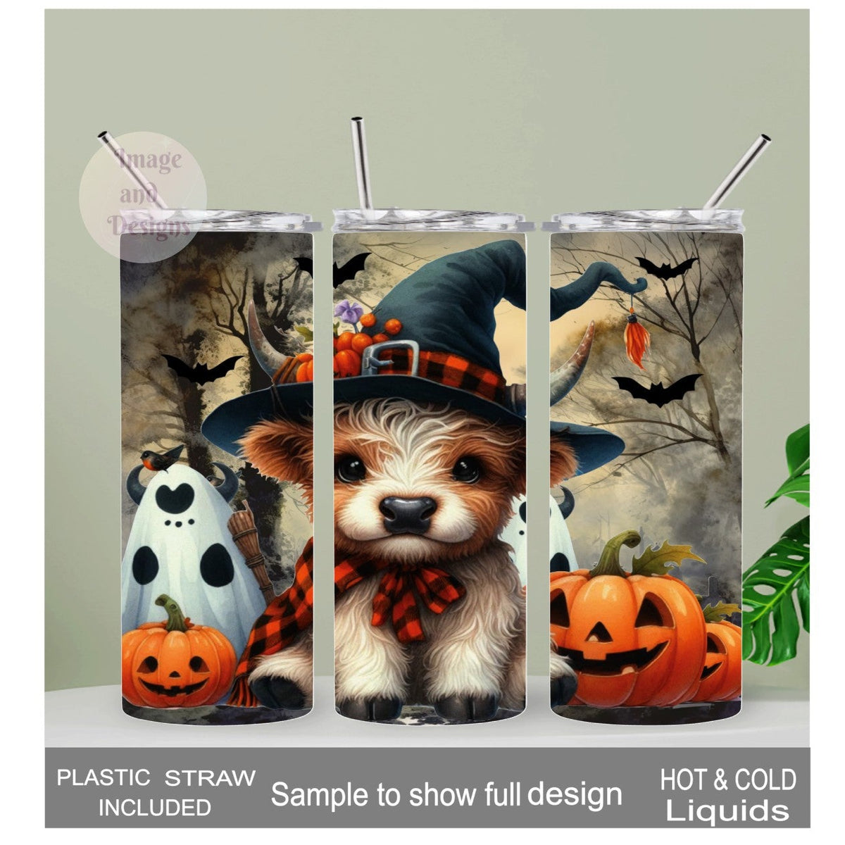 Highland Cow Halloween Tumbler 20oz With Reusable Straw, Can Be Personalized