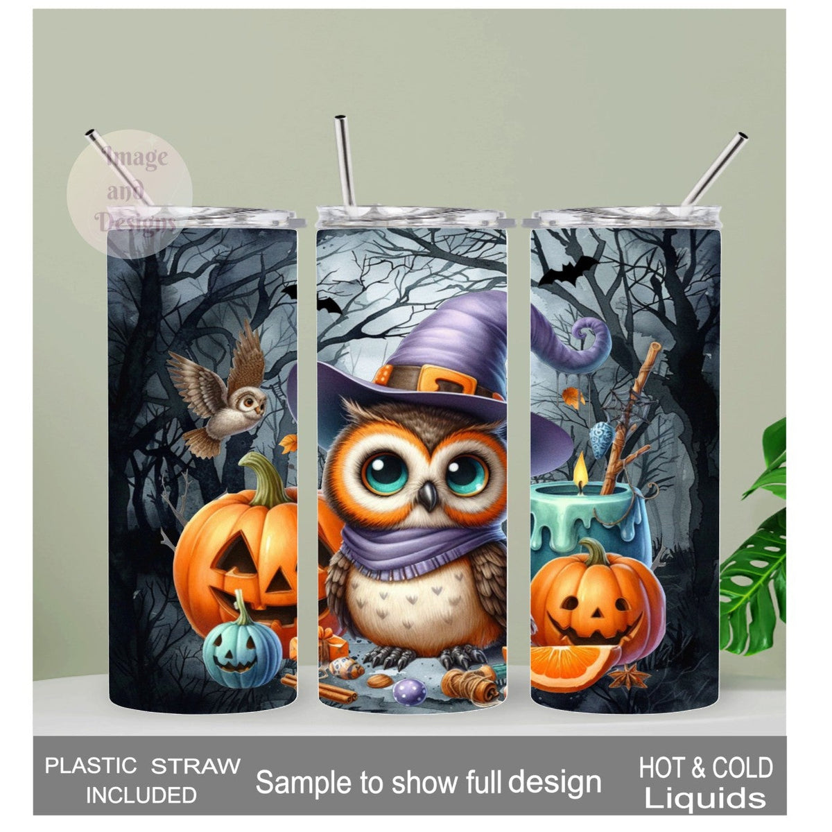 Halloween Owl Tumbler 20oz With Reusable Straw, Can Be Personalized