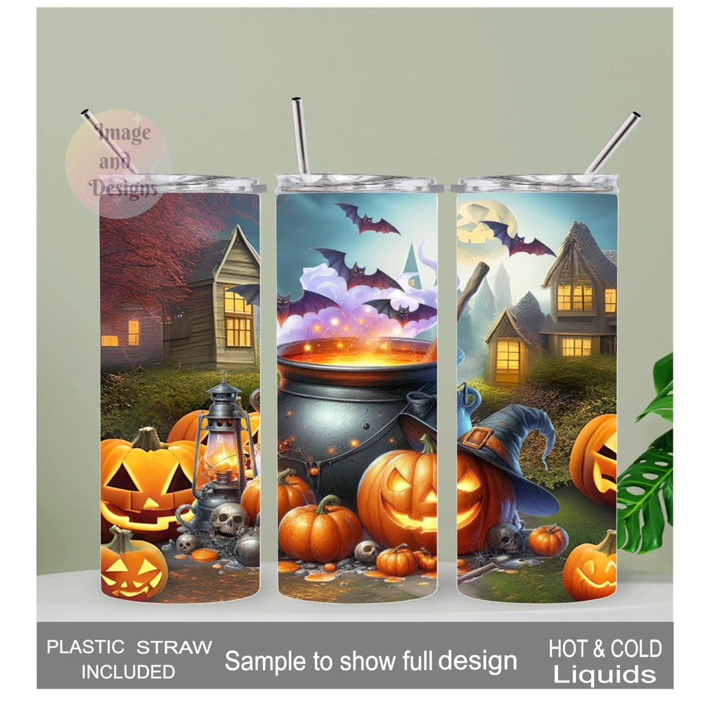 Halloween Cauldron Tumbler 20oz With Reusable Straw, Can Be Personalized