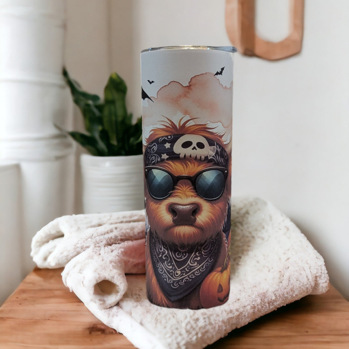 Halloween Highland Cow Tumbler With Reusable Straw, Can be Personalized