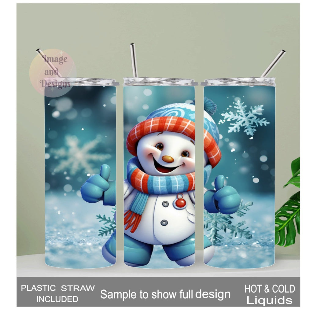 Cute Snowman Tumbler 20oz With Reusable Straw, Can Be Personalized