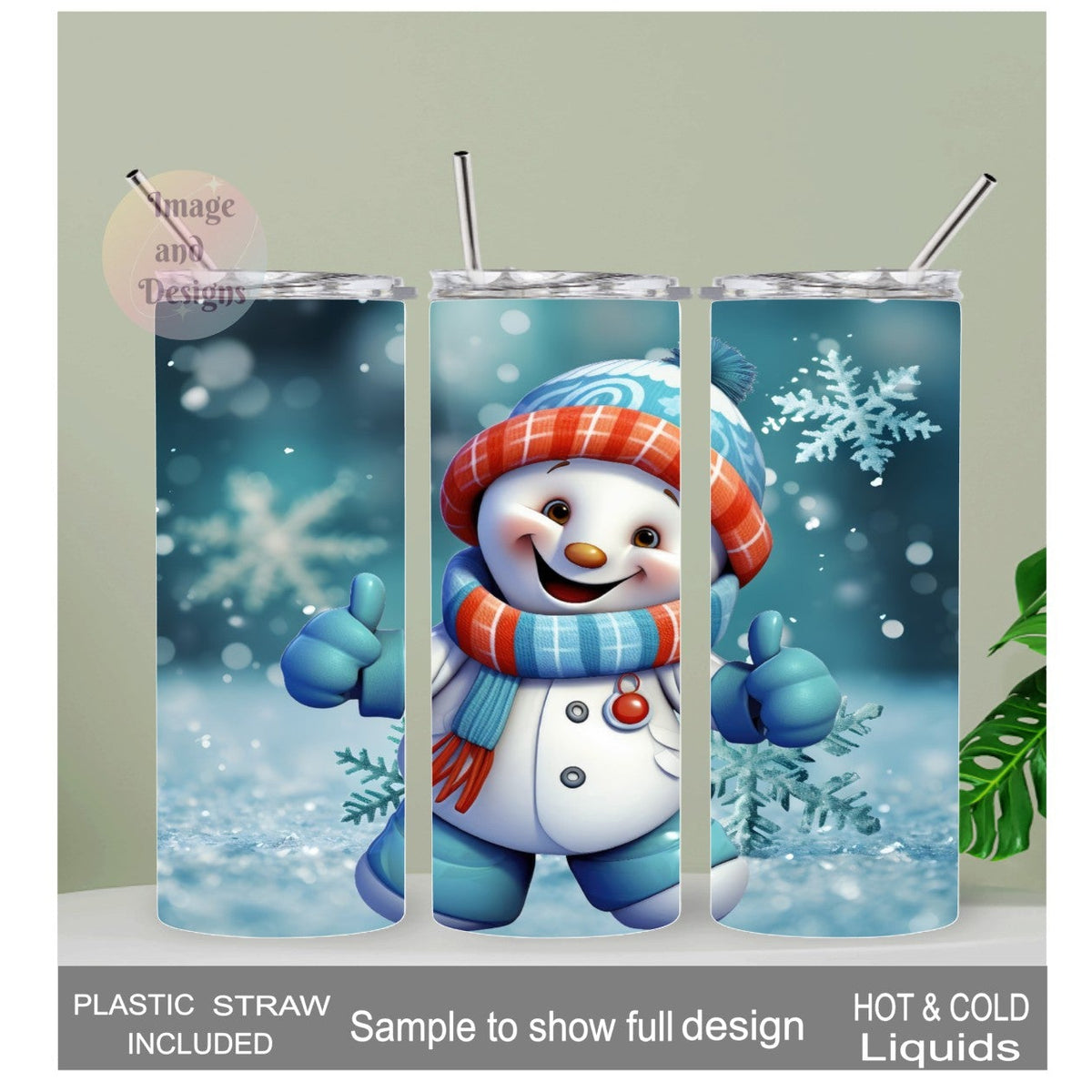 Cute Snowman Tumbler 20oz With Reusable Straw, Can Be Personalized