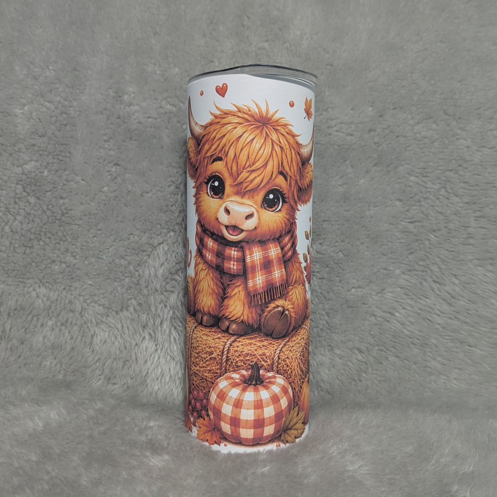 Fall Highland Cow Tumbler 20oz - Hay There Pumpkin Design with Reusable Straw