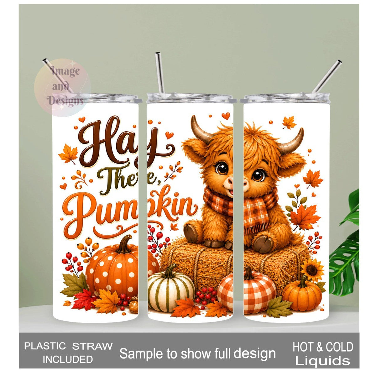 Fall Highland Cow Tumbler 20oz - Hay There Pumpkin Design with Reusable Straw