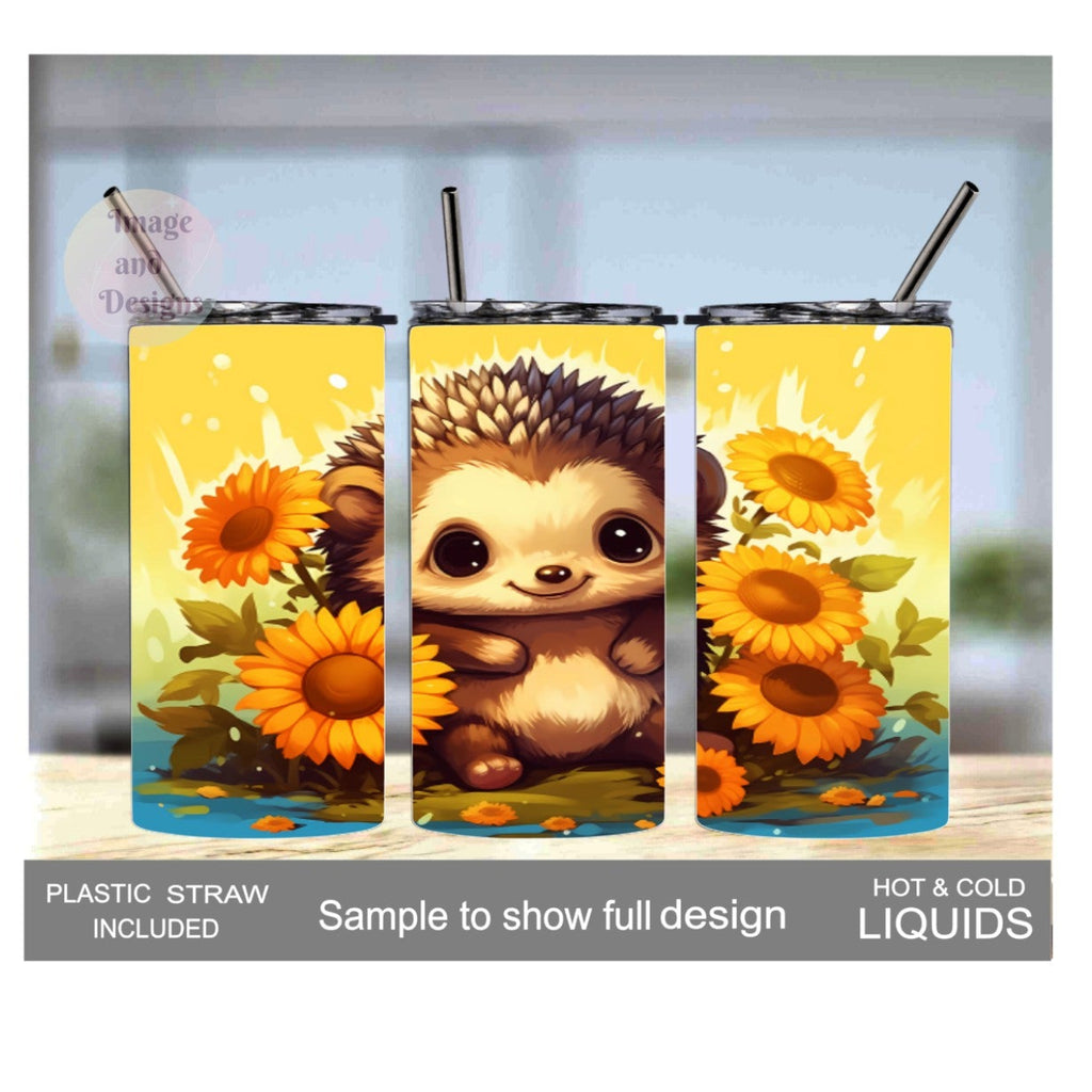 Adorable Hedgehog Tumbler 15oz With Reusable Straw, Can Be Personalized
