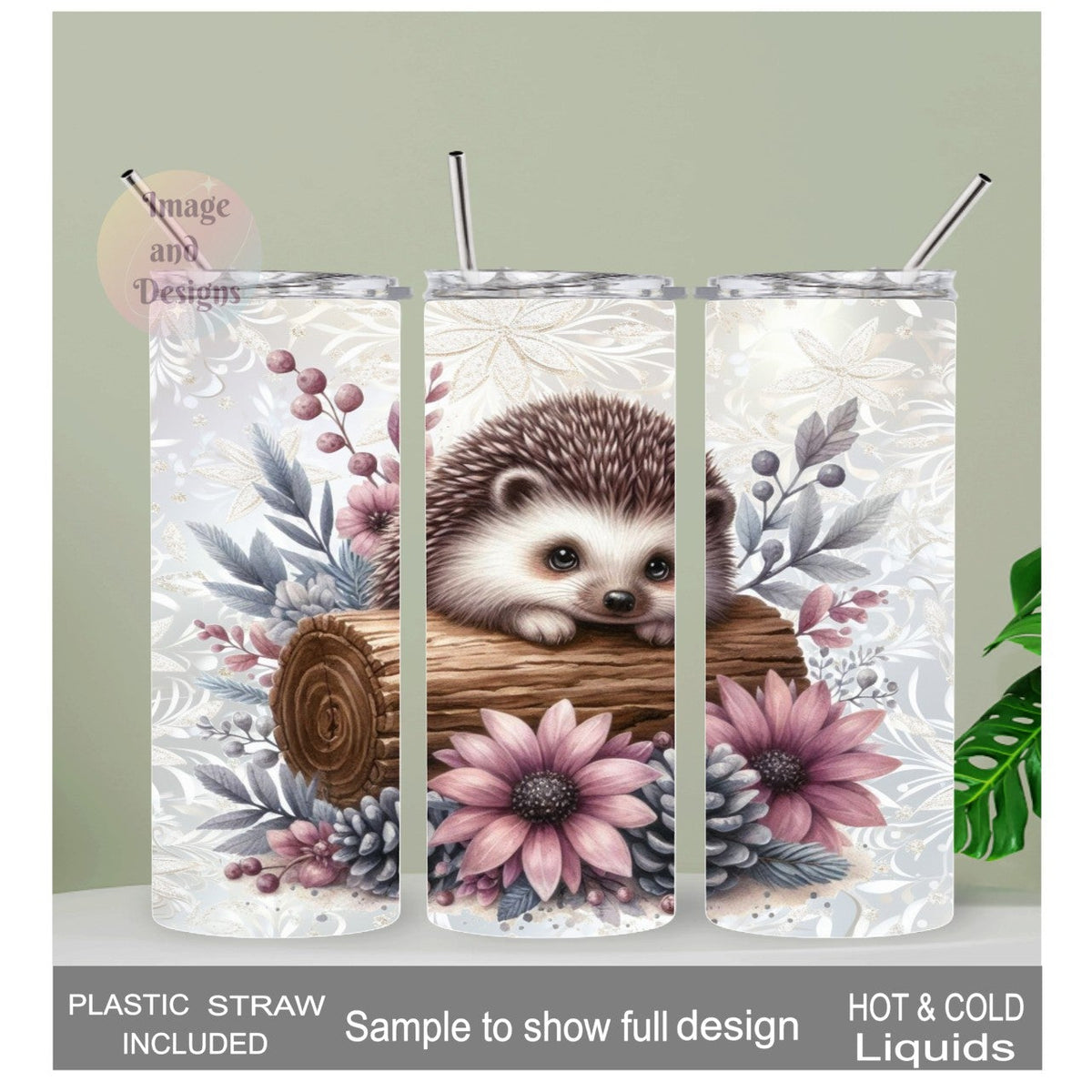 Pretty Hedgehog Tumbler 20oz With Reusable Straw, Can Be Personalized