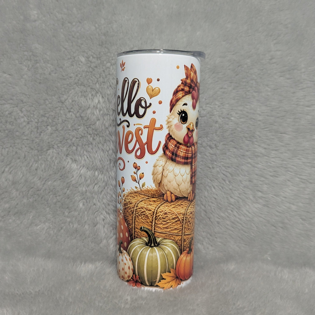 Hello Harvest Fall Chicken Tumbler 20oz with Reusable Straw