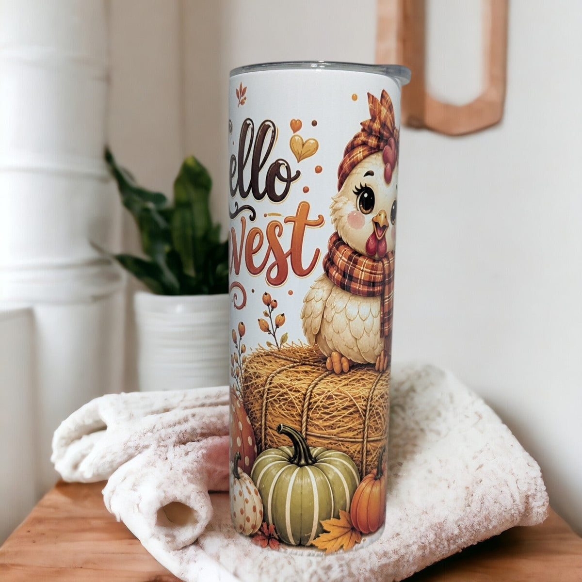 Hello Harvest Fall Chicken Tumbler 20oz with Reusable Straw