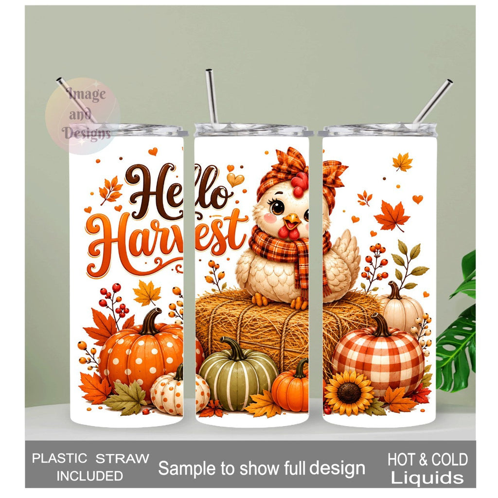 Hello Harvest Fall Chicken Tumbler 20oz with Reusable Straw