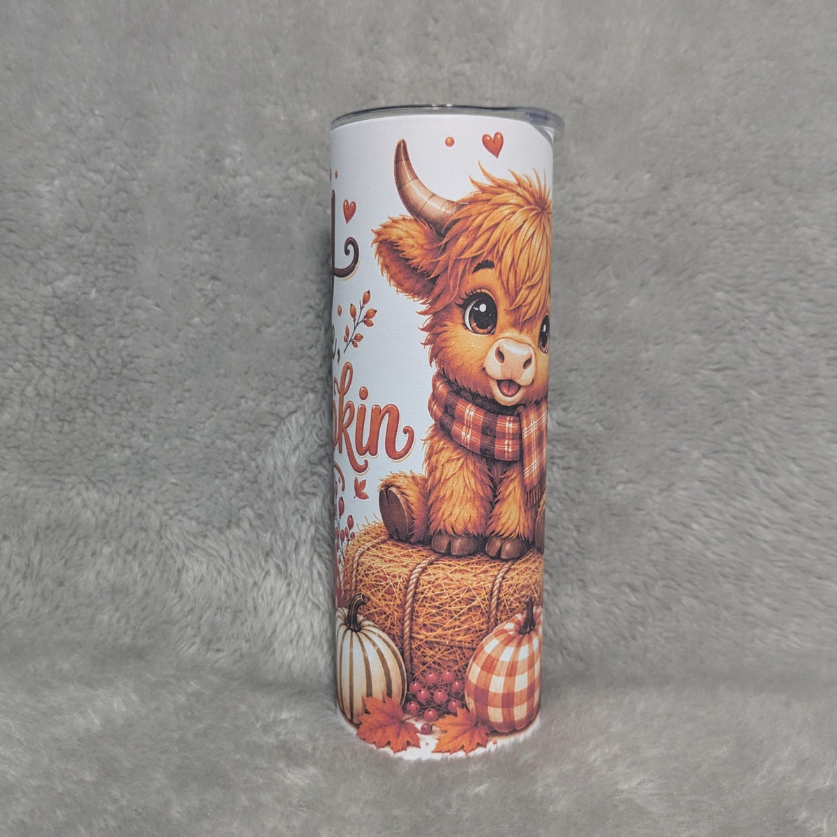 Fall Highland Cow Tumbler 20oz - Hay There Pumpkin Design with Reusable Straw