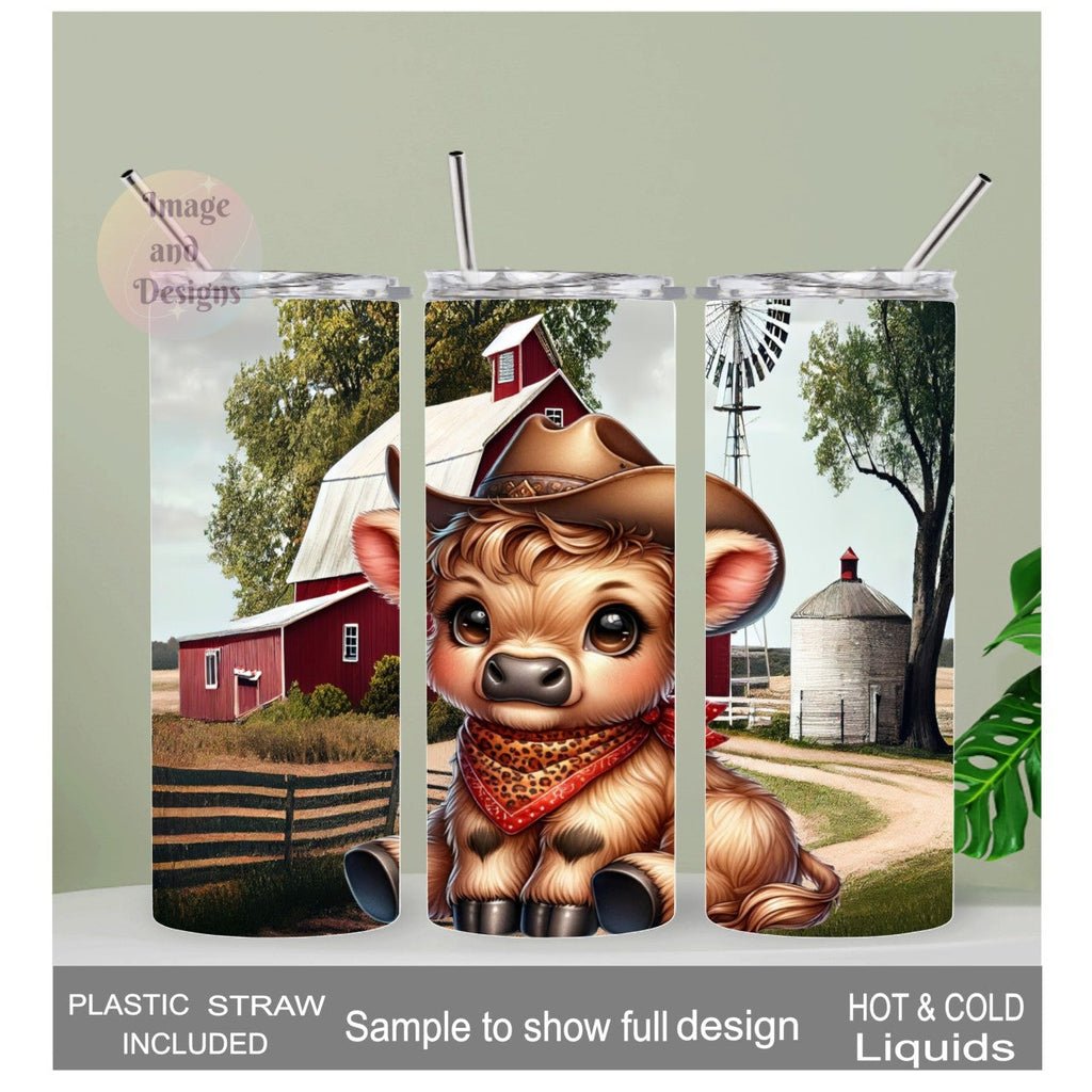 Highland Cow Cowboy Tumbler 20oz With Reusable Straw, Can Be Personalized