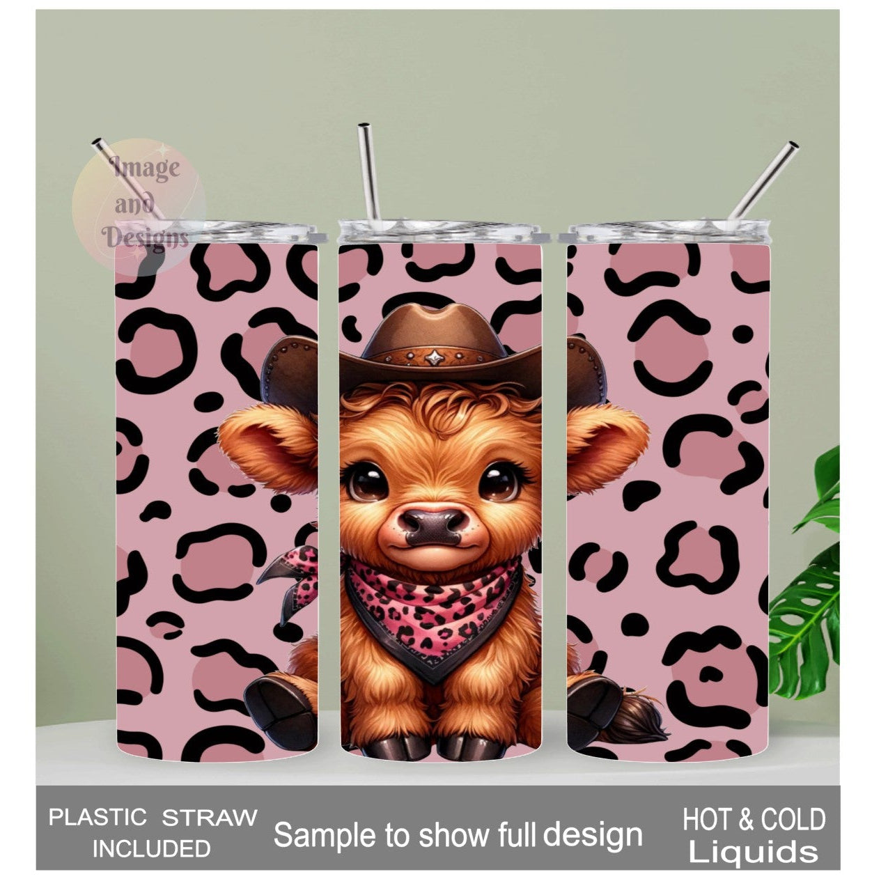 Cute Highland Cow Cowgirl Tumbler with Leopard Print 20oz With Reusable Straw Can Be Personalized