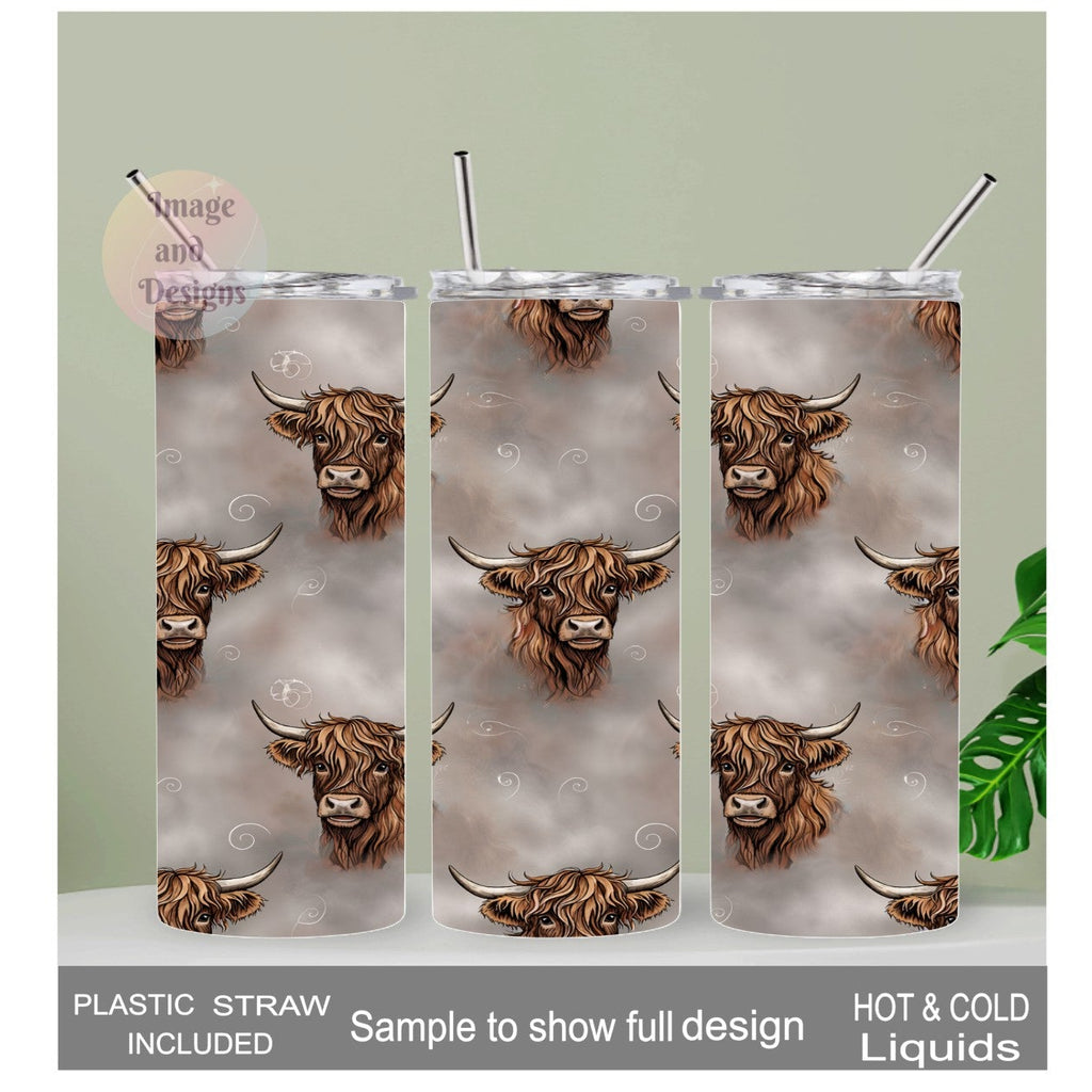 Highland Cow and Pink Bows Tumbler 20oz With Reusable Straw