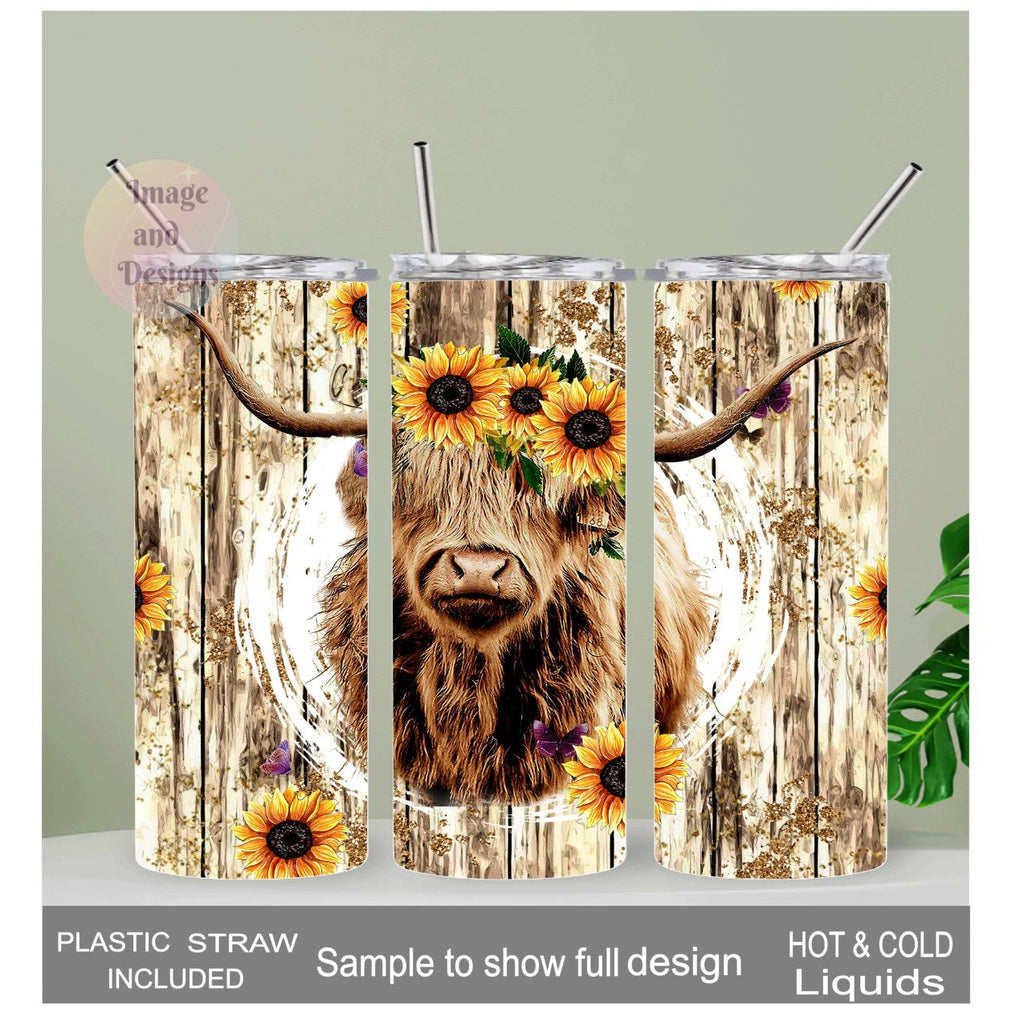 Highland Cow Tumbler 20oz With Reusable Straw, Can Be Personalized