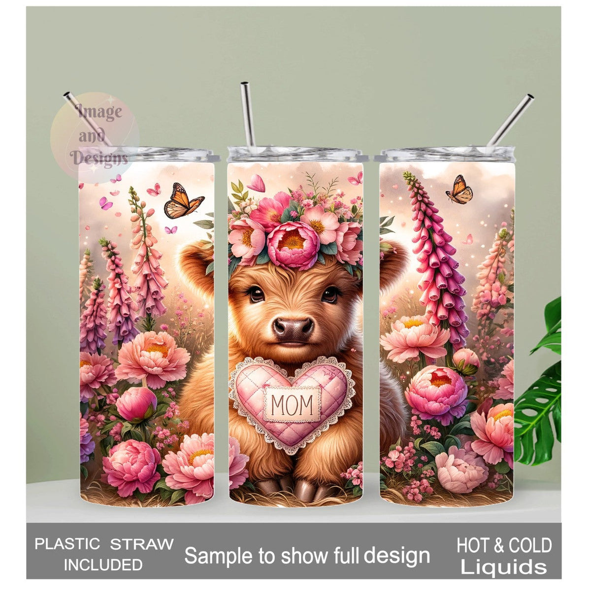 Highland Cow Mom Tumbler 20oz With Reusable Straw, Can Be Personalized