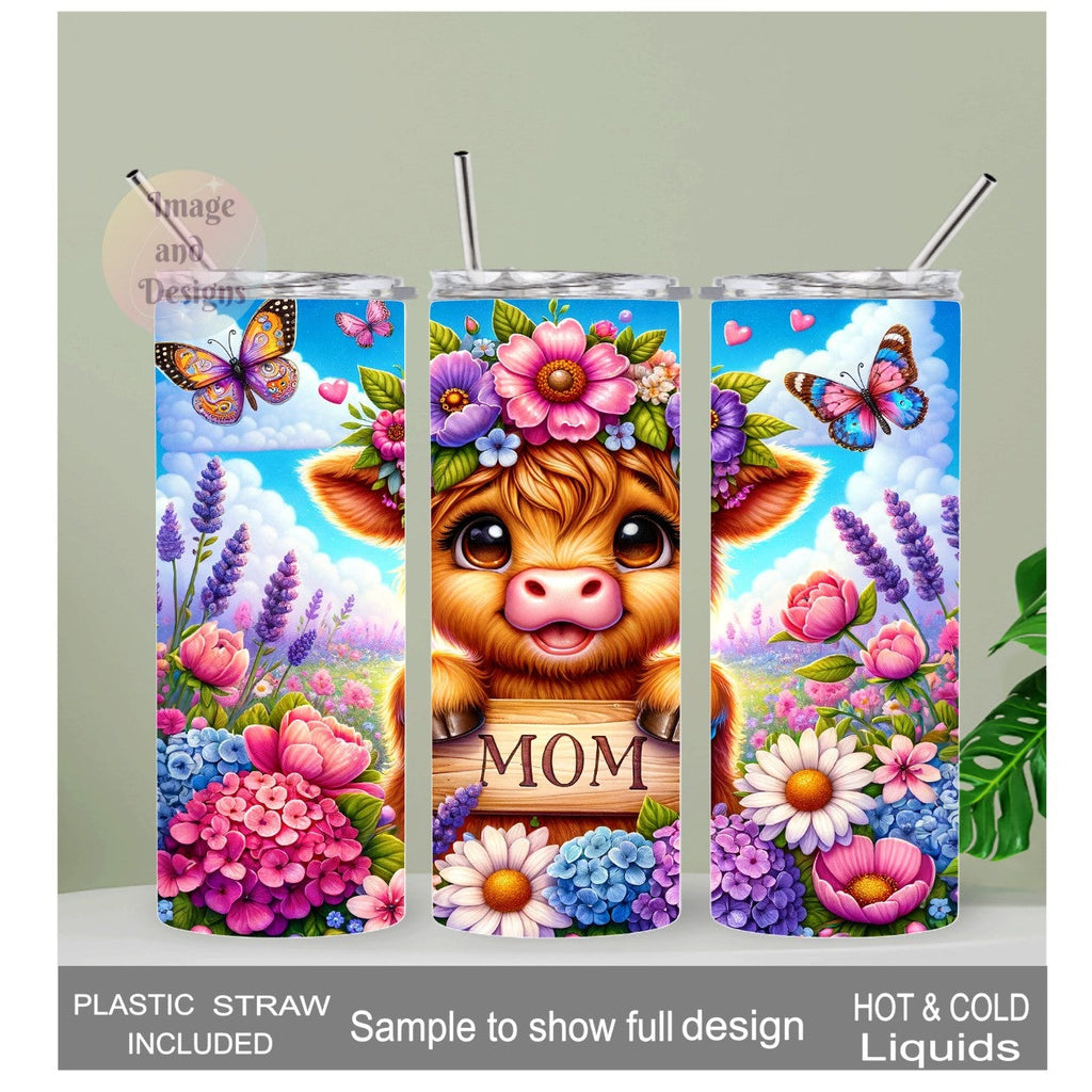Adorable Highland Cow Mom Tumbler 20oz With Reusable Straw, Can Be Personalized
