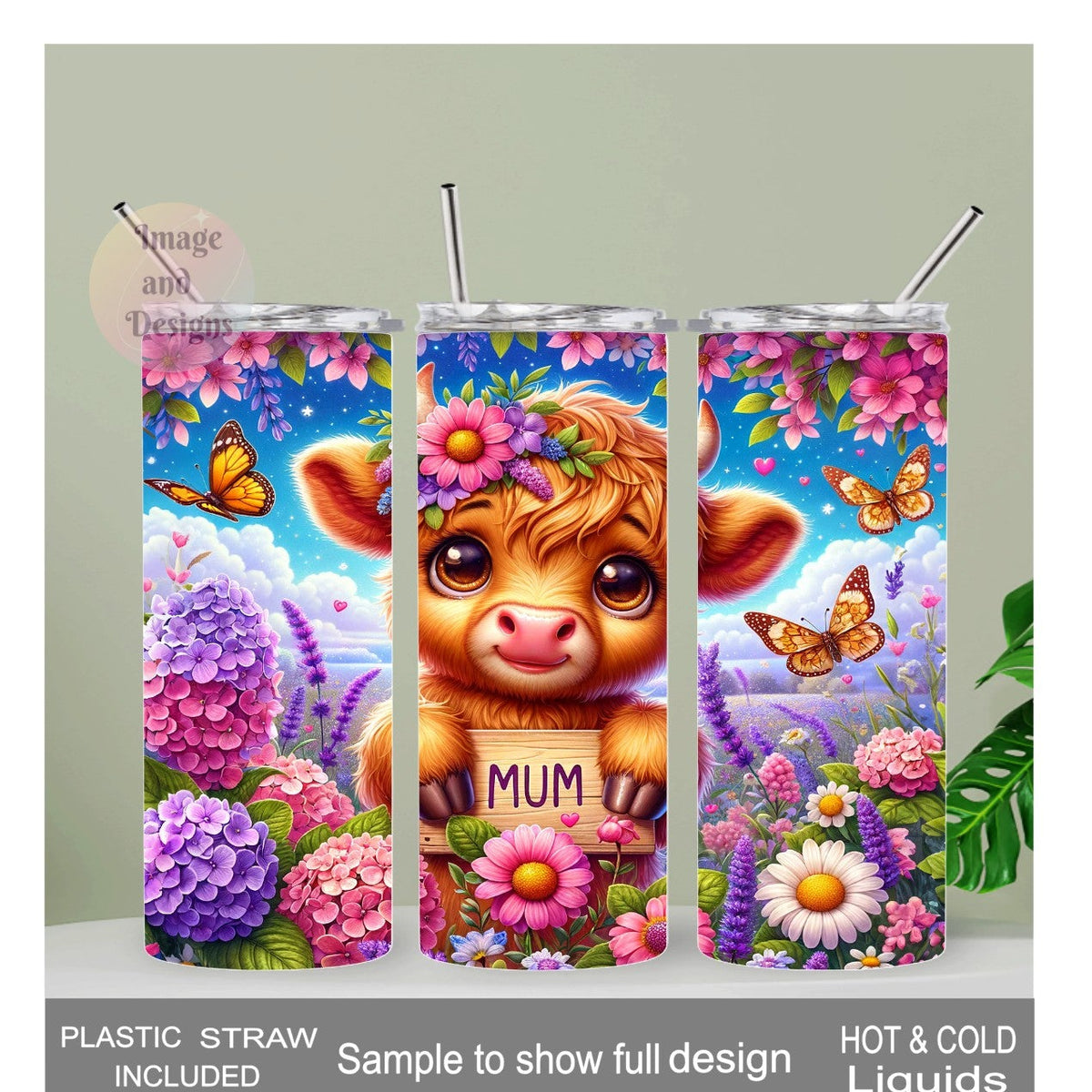 Highland Cow Mum Tumbler 20oz With Reusable Straw, Can Be Personalized