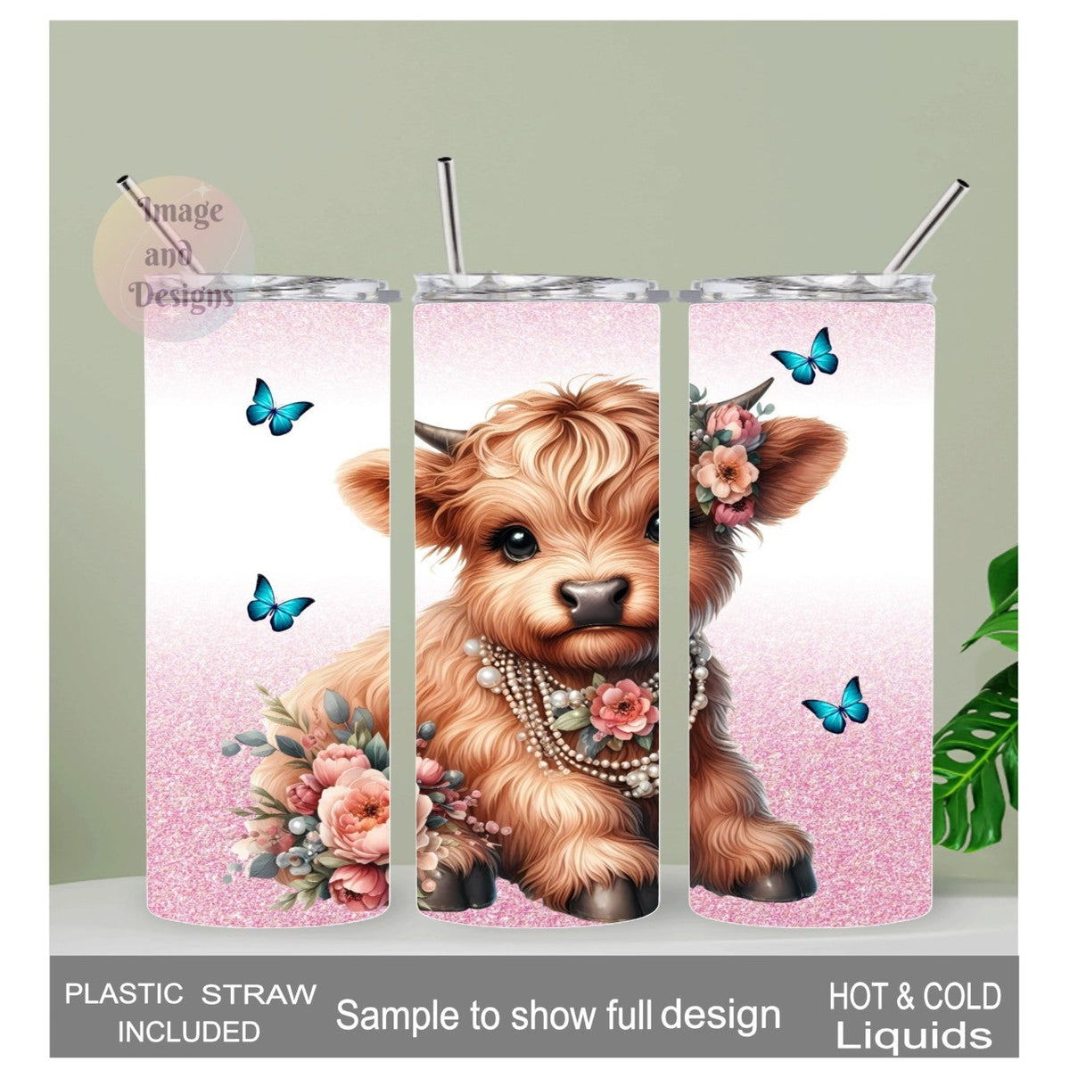 Highland Cow Tumbler  20oz With Reusable Straw, Can Be Personalized
