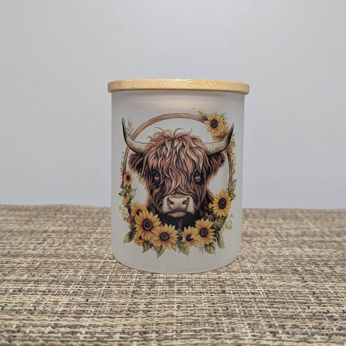 Glass Highland Cow Candle Holder With A Battery Operated Flickering Tea Light