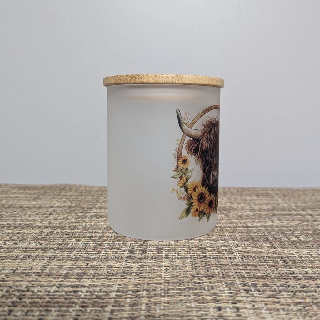Glass Highland Cow Candle Holder With A Battery Operated Flickering Tea Light