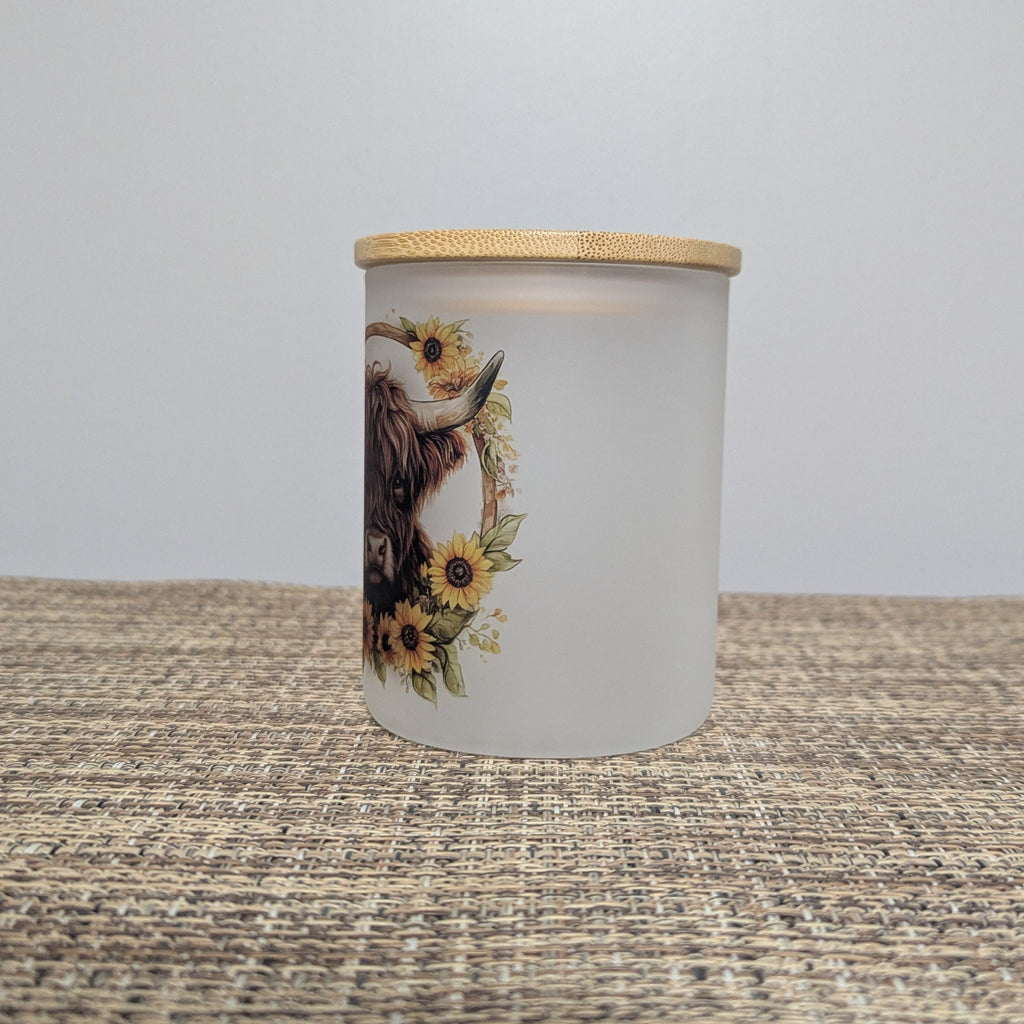 Glass Highland Cow Candle Holder With A Battery Operated Flickering Tea Light