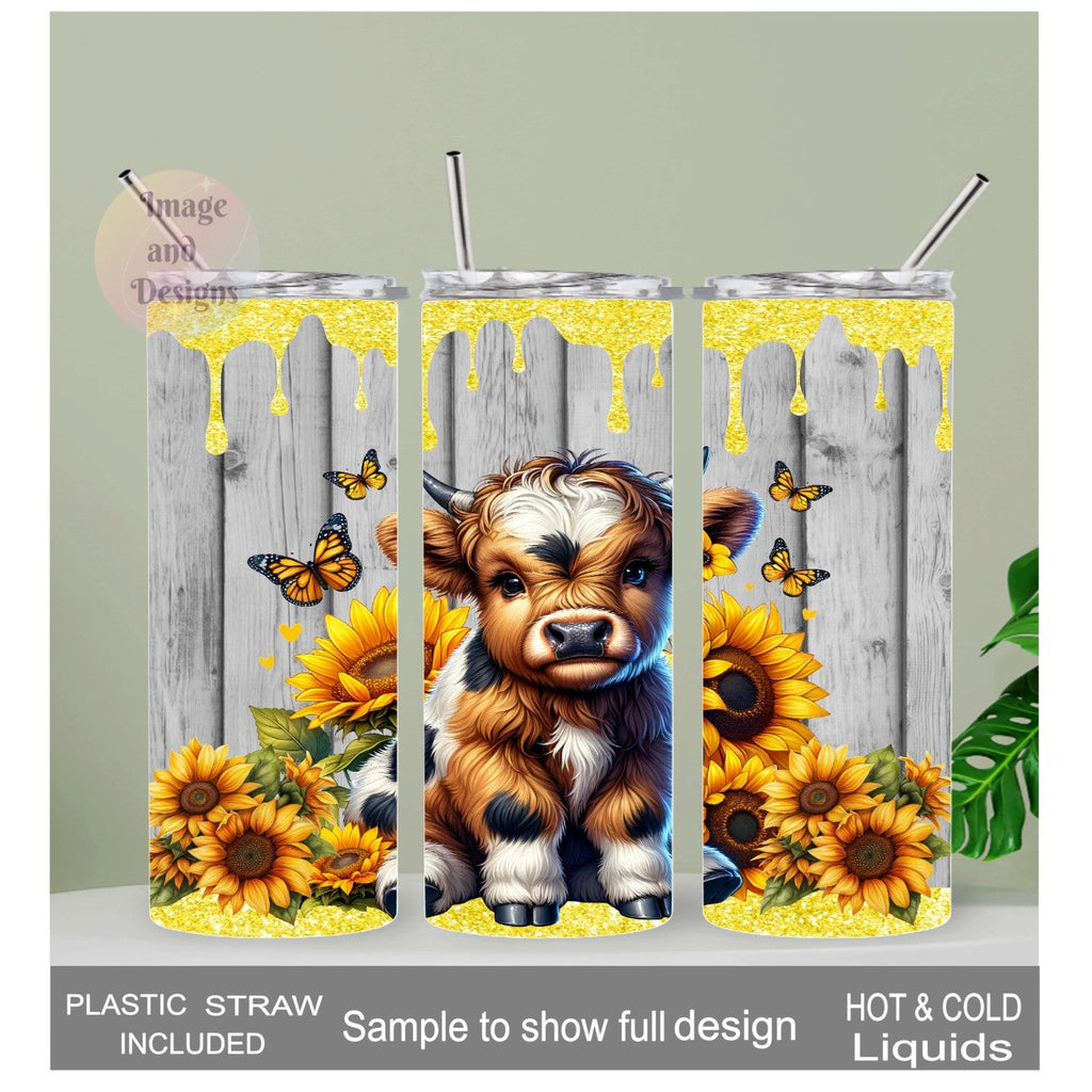 Highland Cow With A Glitter Design 20oz With Reusable Straw, Can Be Personalized