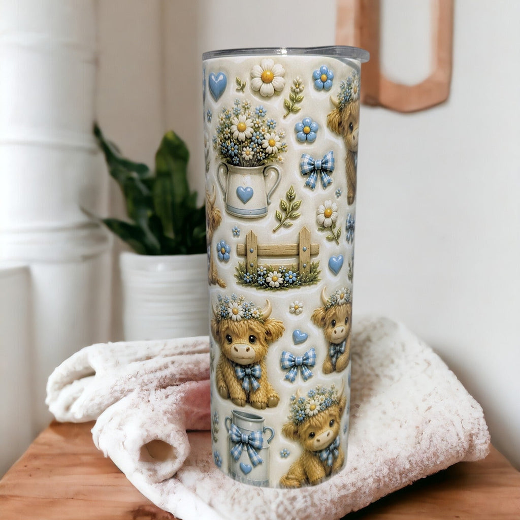 Highland Cow 3D Design Tumbler 20oz with Reusable Straw